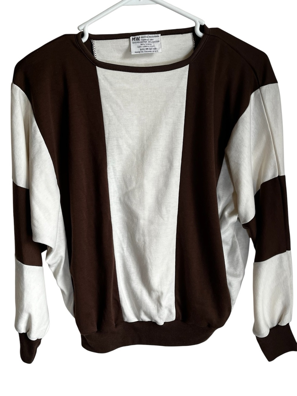 Vintage JC Penny MW Women’s Brown and White Colorblock Shirt 80’s Retro Size Med